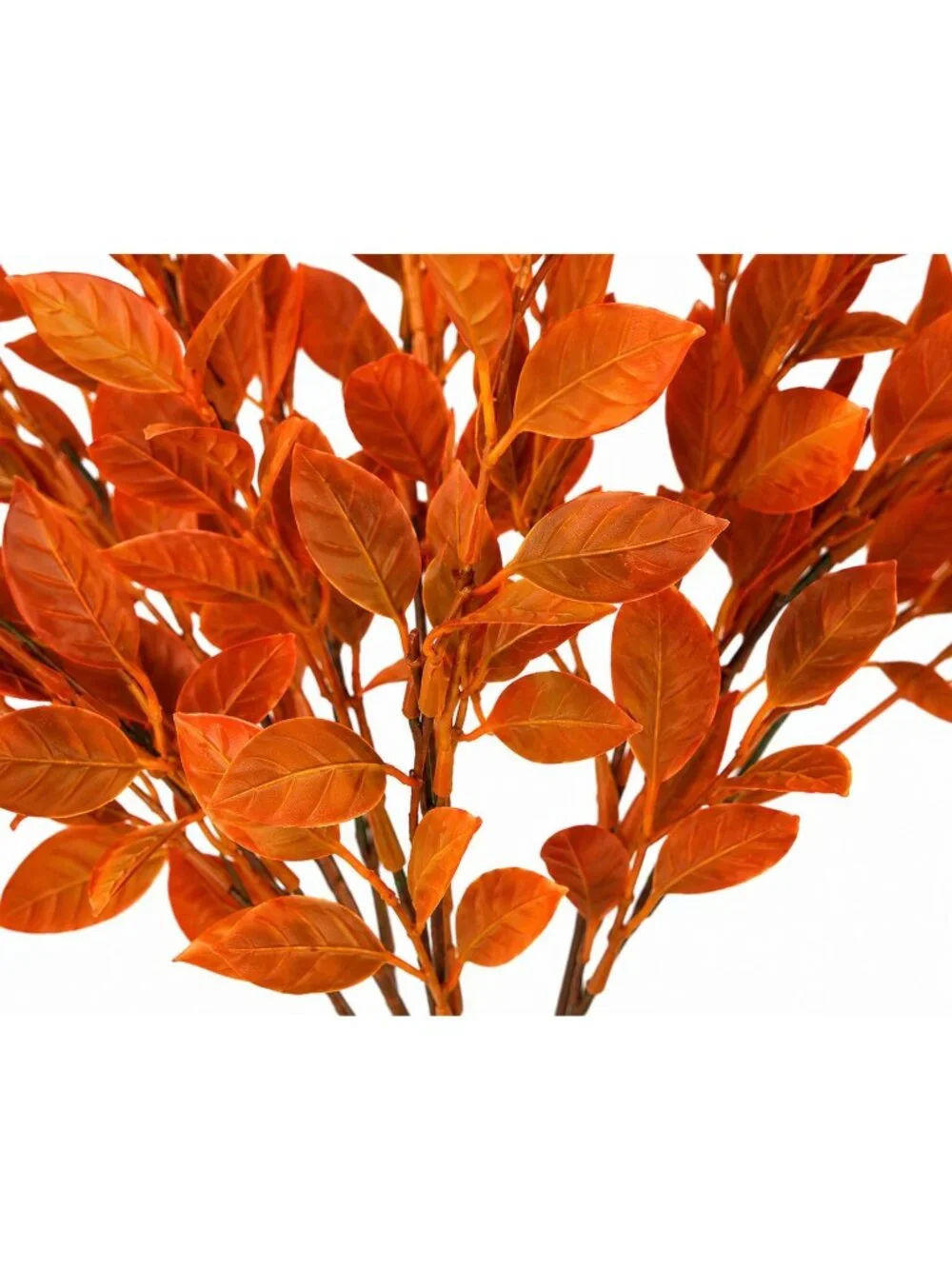 Artificial Fall Leaf Bush 13 Inch Orange Faux Autumn Foliage Pick 5 Branches Wre